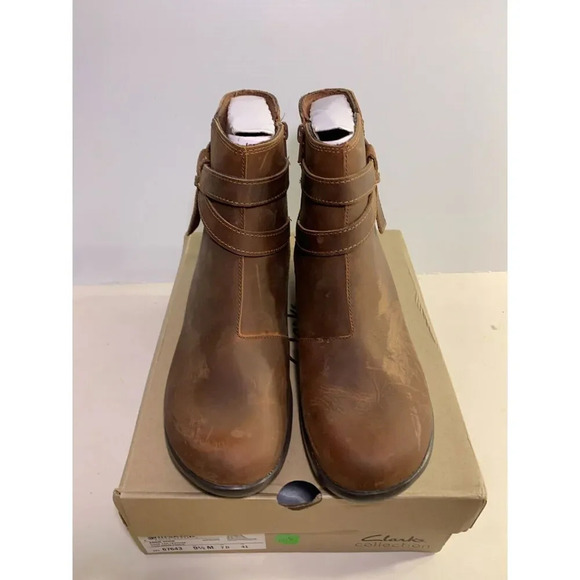 .4180 Clarks Angie Spice, Dark/Tan Leather-US 9.5 Womens - Picture 3 of 5